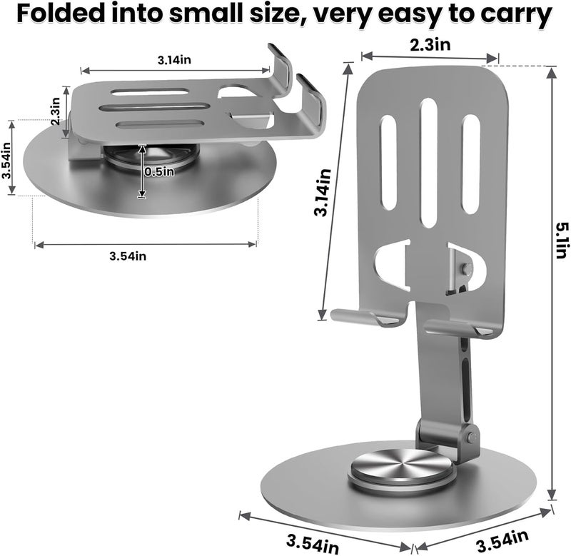 Lusosh 2PCS Cell Phone Stand, Multi-Angel Adjustable 360° Rotation Non-Slip Metal Phone Stand Compatible with iPone Android Smartphone and Tablet(Grey&Grey) - Image 3